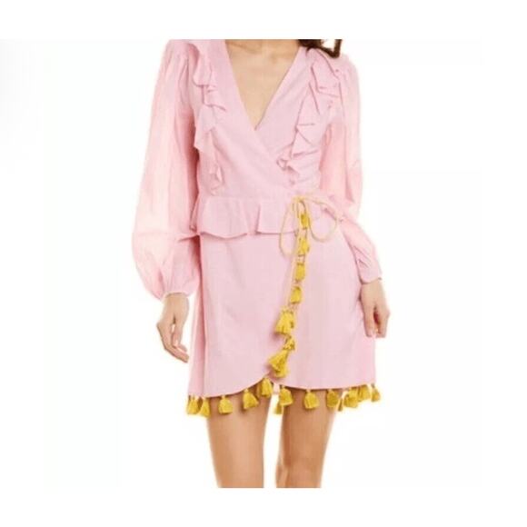Ash & Eden Pink Wrap Dress Med | Tuckernuck Tassels Ruffles NWT Cotton Boho $228 - Picture 1 of 11